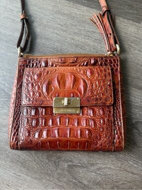 Brahmin Melbourne Manhattan Pecan Croc-Embossed Leather Crossbody with Tassel